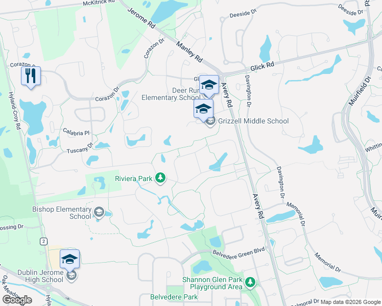 map of restaurants, bars, coffee shops, grocery stores, and more near 6587 Gatto Lane in Dublin