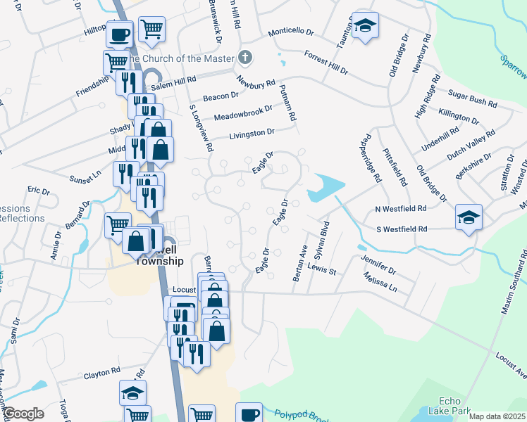 map of restaurants, bars, coffee shops, grocery stores, and more near 4 Swan Road in Howell Township
