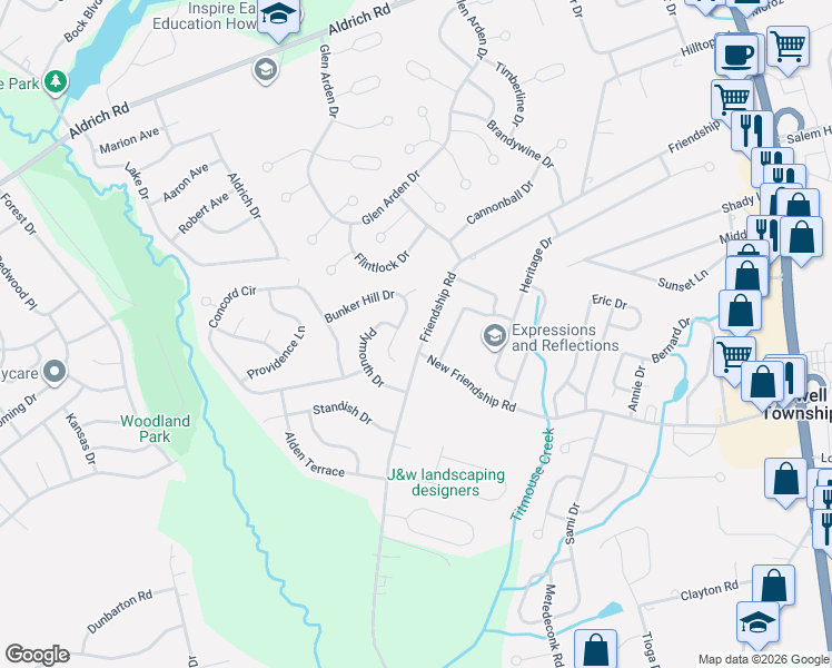 map of restaurants, bars, coffee shops, grocery stores, and more near 1 New Friendship Road in Howell Township