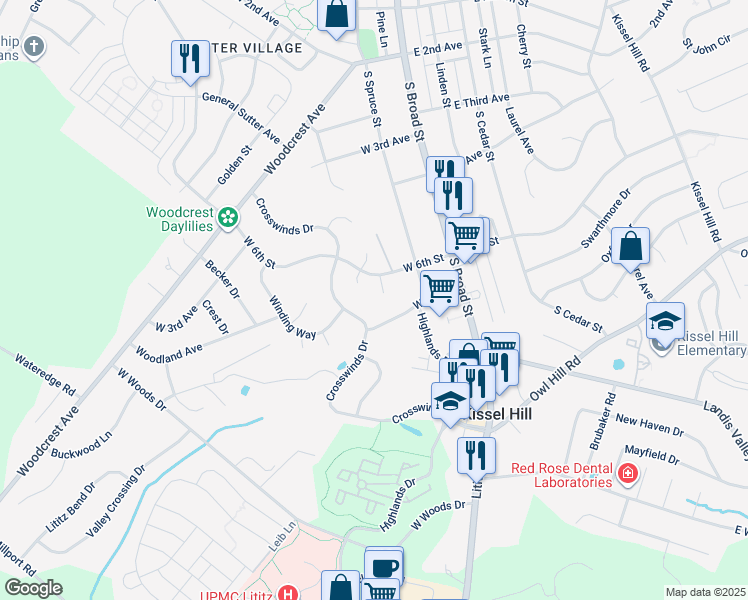 map of restaurants, bars, coffee shops, grocery stores, and more near 12 Branstock Court in Lititz