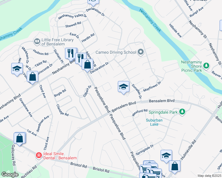 map of restaurants, bars, coffee shops, grocery stores, and more near 3267 Independence Court in Bensalem