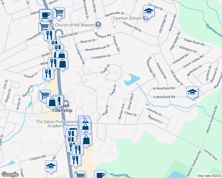 map of restaurants, bars, coffee shops, grocery stores, and more near 6 Swan Road in Howell