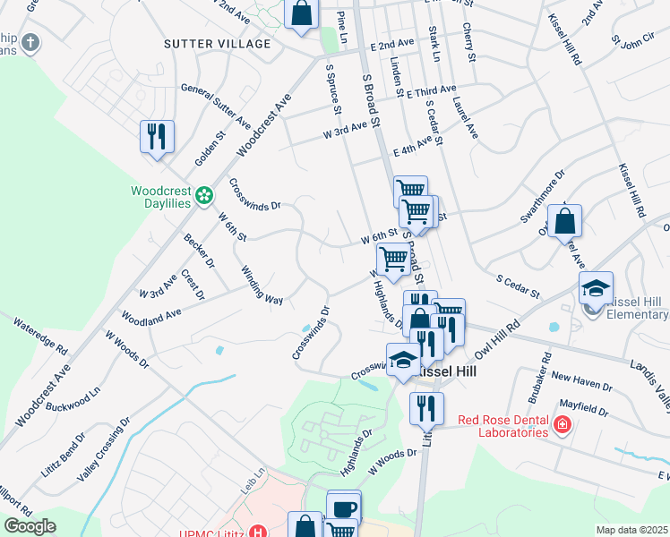 map of restaurants, bars, coffee shops, grocery stores, and more near 12 Branstock Court in Lititz