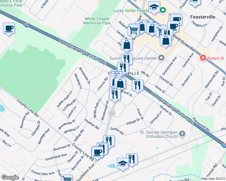 map of restaurants, bars, coffee shops, grocery stores, and more near 4 Does Lane in Feasterville-Trevose