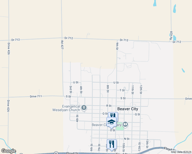 map of restaurants, bars, coffee shops, grocery stores, and more near 920 U Street in Beaver City