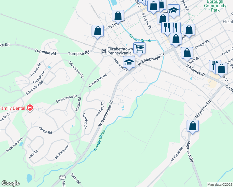 map of restaurants, bars, coffee shops, grocery stores, and more near 561A West Bainbridge Street in Elizabethtown