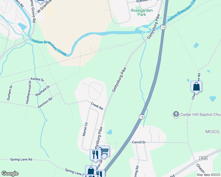 map of restaurants, bars, coffee shops, grocery stores, and more near 1180 Gettysburg Pike in Dillsburg
