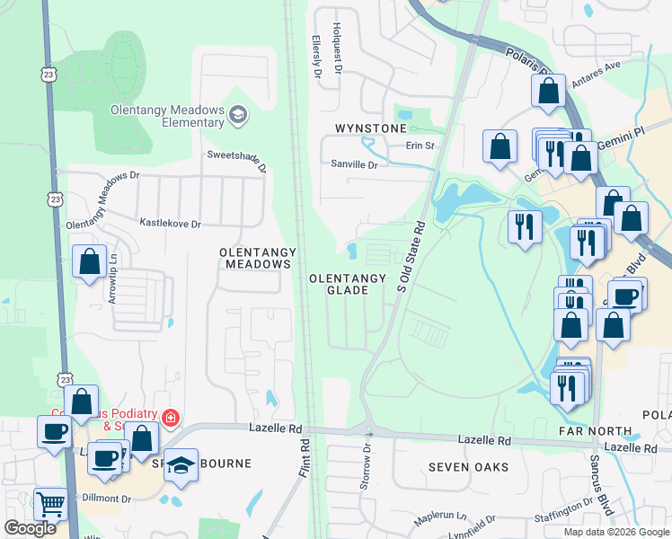 map of restaurants, bars, coffee shops, grocery stores, and more near 8631 Clover Glade Drive in Lewis Center