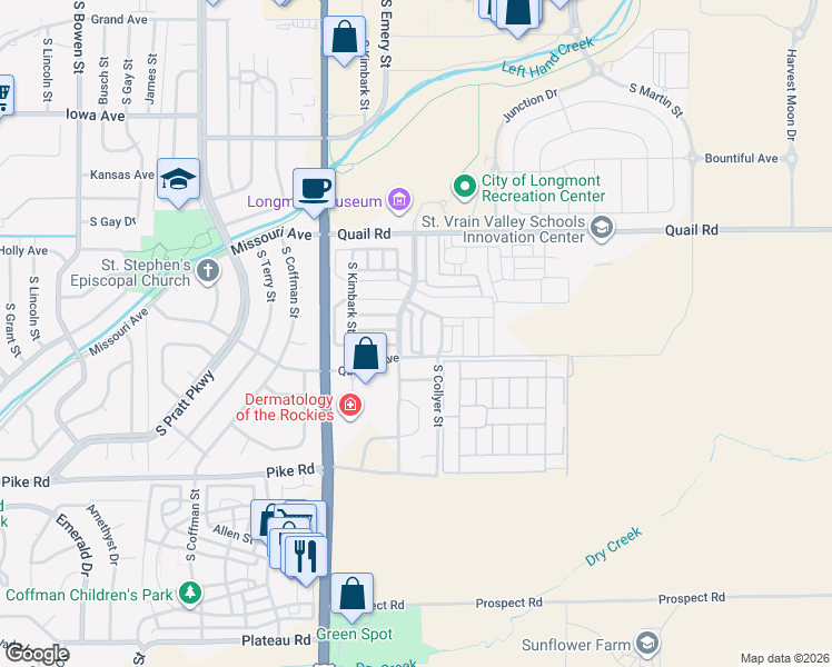 map of restaurants, bars, coffee shops, grocery stores, and more near 321 Quebec Avenue in Longmont