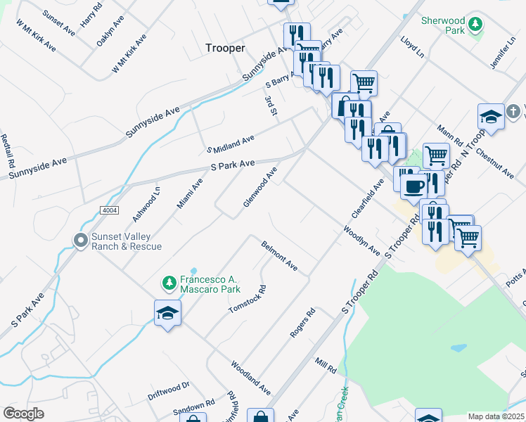 map of restaurants, bars, coffee shops, grocery stores, and more near 148 Farview Avenue in Eagleville