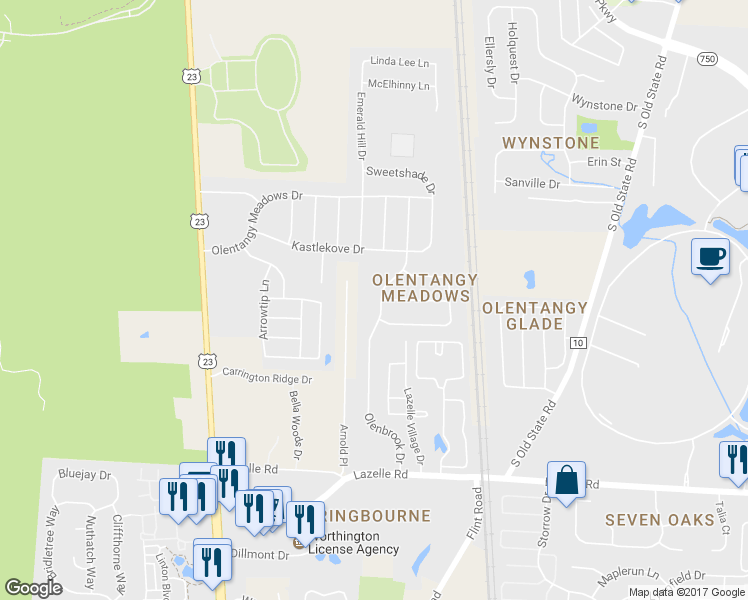 map of restaurants, bars, coffee shops, grocery stores, and more near 8735 Olenbrook Drive in Lewis Center
