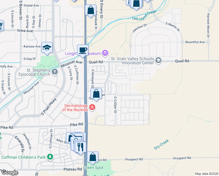map of restaurants, bars, coffee shops, grocery stores, and more near 321 Quebec Avenue in Longmont