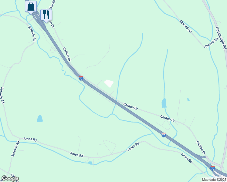 map of restaurants, bars, coffee shops, grocery stores, and more near 879 Carlton Drive in Bentleyville