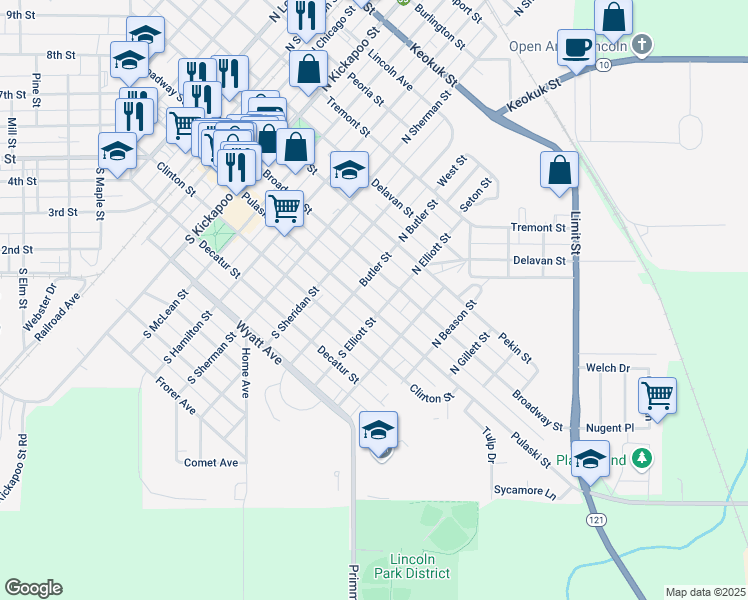 map of restaurants, bars, coffee shops, grocery stores, and more near 120 Butler Street in Lincoln