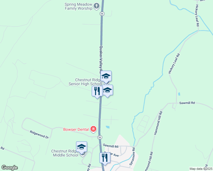 map of restaurants, bars, coffee shops, grocery stores, and more near 2588 Quaker Valley Road in New Paris