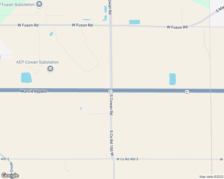 map of restaurants, bars, coffee shops, grocery stores, and more near Indiana 67 in Muncie