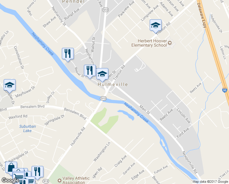 map of restaurants, bars, coffee shops, grocery stores, and more near 4 Hulme Avenue in Hulmeville