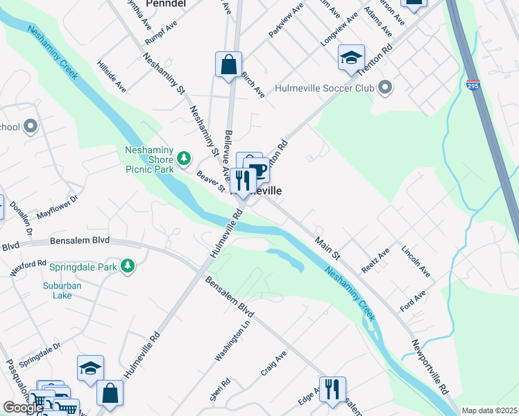 map of restaurants, bars, coffee shops, grocery stores, and more near 4 Hulme Avenue in Hulmeville