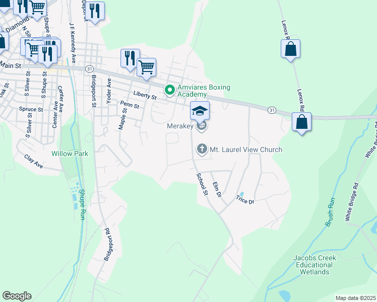 map of restaurants, bars, coffee shops, grocery stores, and more near 2397 School Street in Mount Pleasant
