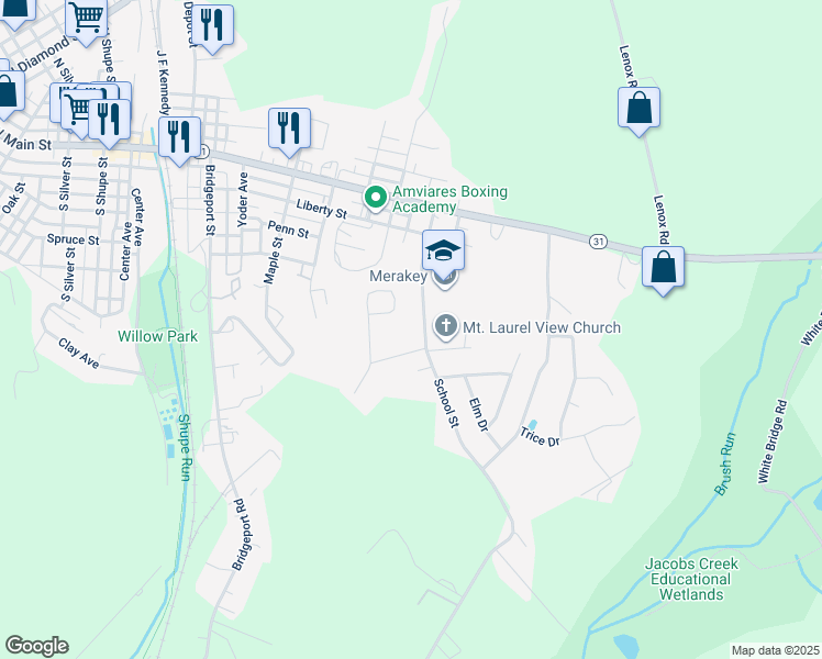 map of restaurants, bars, coffee shops, grocery stores, and more near 2397 School Street in Mount Pleasant