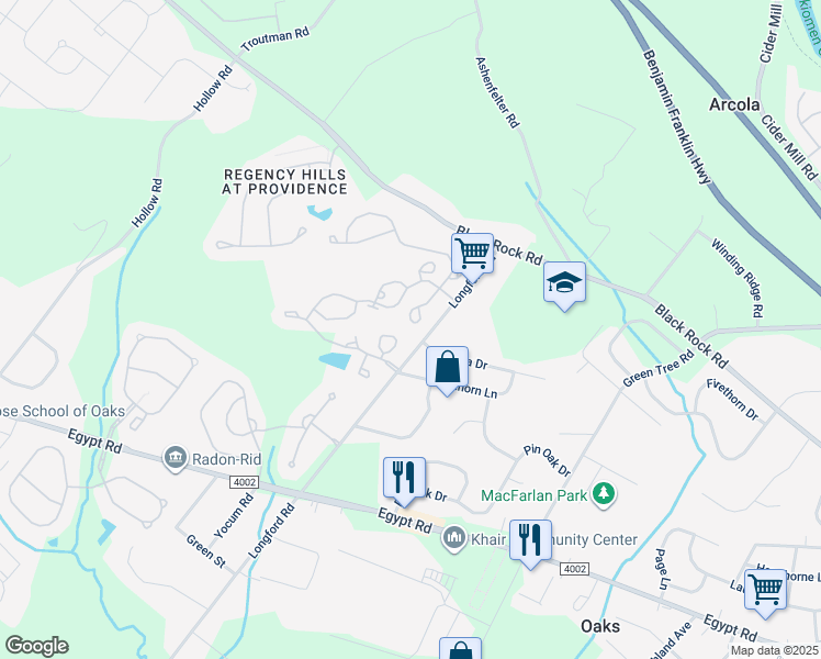 map of restaurants, bars, coffee shops, grocery stores, and more near 111 Farrington Court in Collegeville