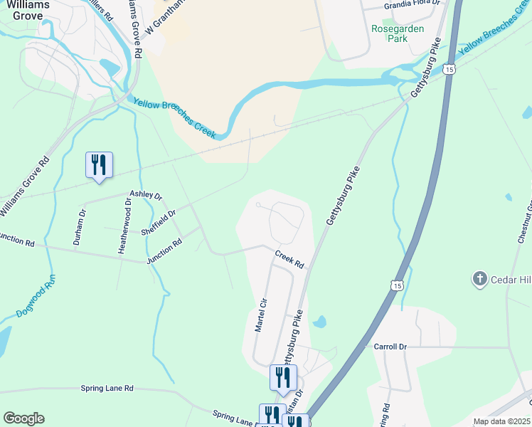 map of restaurants, bars, coffee shops, grocery stores, and more near 150 Juniper Court in Dillsburg