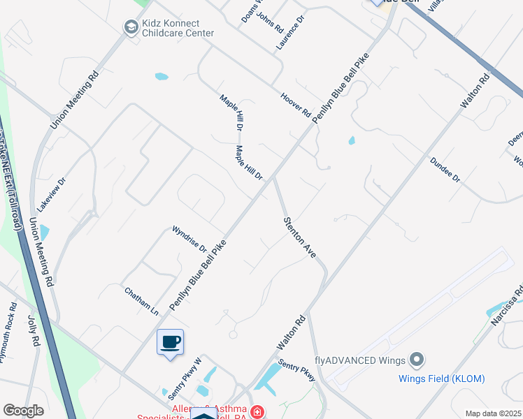 map of restaurants, bars, coffee shops, grocery stores, and more near 1416 Penllyn Blue Bell Pike in Blue Bell