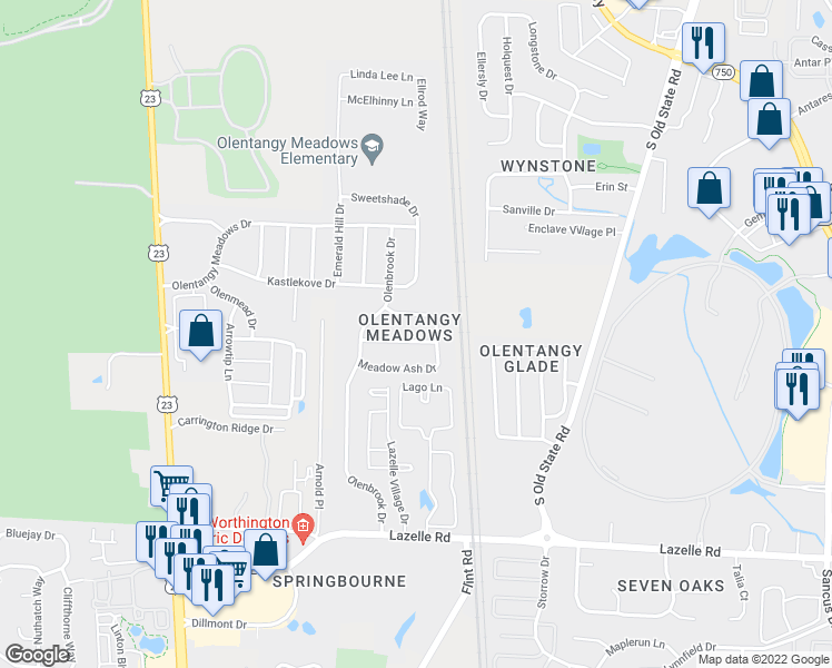 map of restaurants, bars, coffee shops, grocery stores, and more near 368 Amber Wood Way in Lewis Center