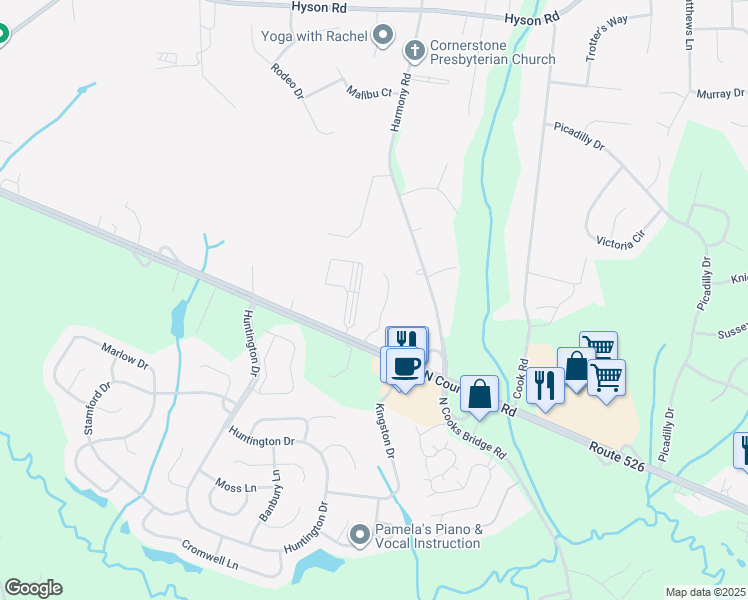 map of restaurants, bars, coffee shops, grocery stores, and more near 390 North County Line Road in Jackson Township