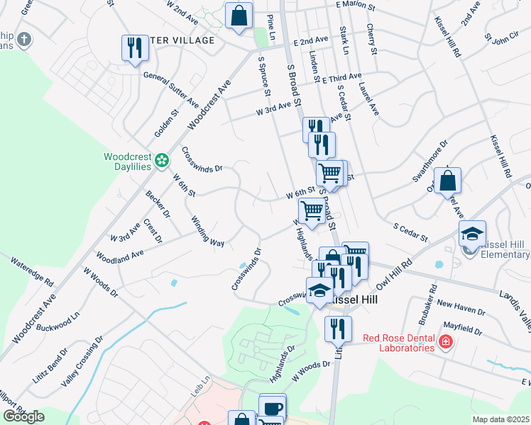 map of restaurants, bars, coffee shops, grocery stores, and more near 8 Branstock Court in Lititz
