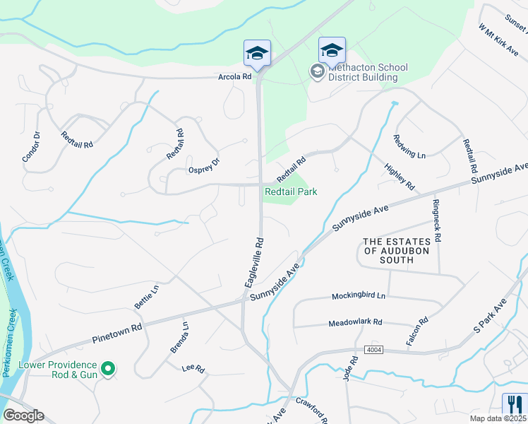 map of restaurants, bars, coffee shops, grocery stores, and more near 2955 Eagleville Road in Eagleville