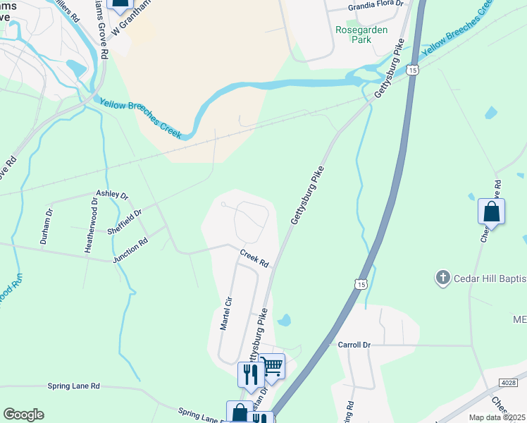 map of restaurants, bars, coffee shops, grocery stores, and more near 122 Evergreen Circle in Dillsburg