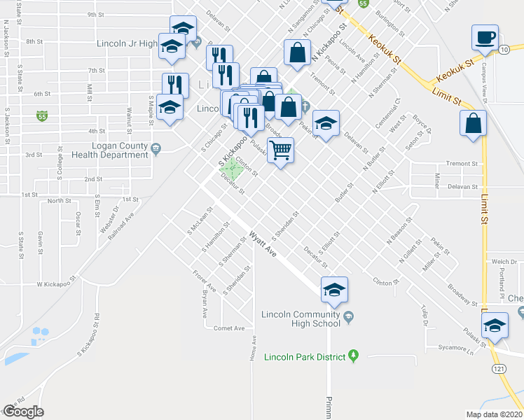 map of restaurants, bars, coffee shops, grocery stores, and more near 598 Decatur Street in Lincoln