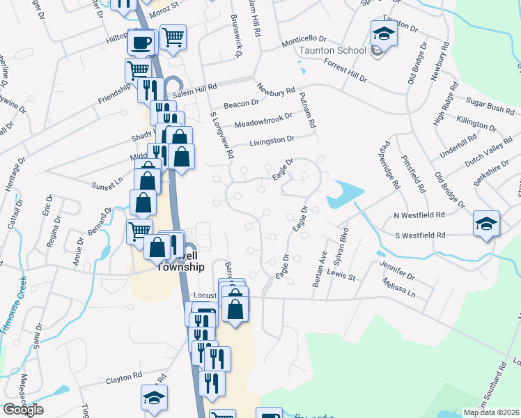map of restaurants, bars, coffee shops, grocery stores, and more near 8 Swallow Lane in Howell Township