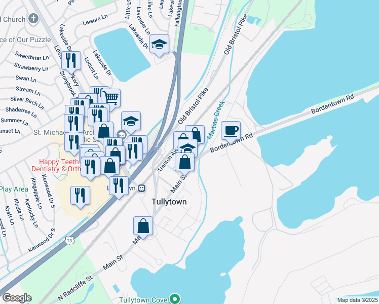 map of restaurants, bars, coffee shops, grocery stores, and more near 510 Lovett Avenue in Tullytown