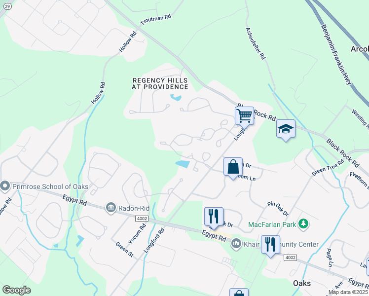 map of restaurants, bars, coffee shops, grocery stores, and more near 625 Hamilton Street in Collegeville