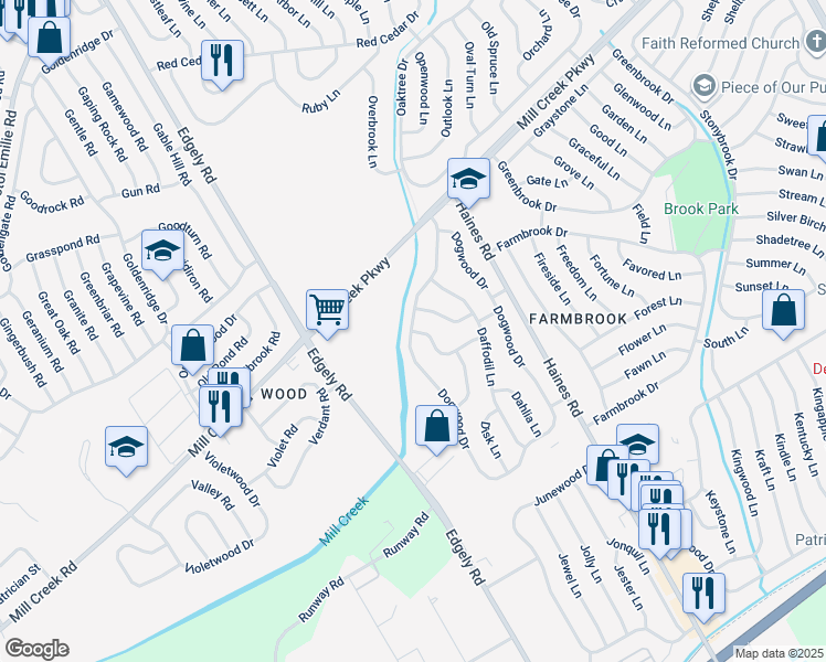 map of restaurants, bars, coffee shops, grocery stores, and more near 1 Deepgreen Lane in Levittown