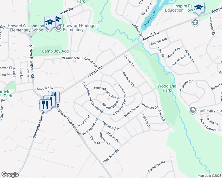 map of restaurants, bars, coffee shops, grocery stores, and more near 1 Missouri Street in Jackson Township