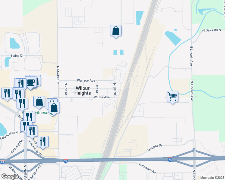 map of restaurants, bars, coffee shops, grocery stores, and more near 422 Paul Avenue in Champaign
