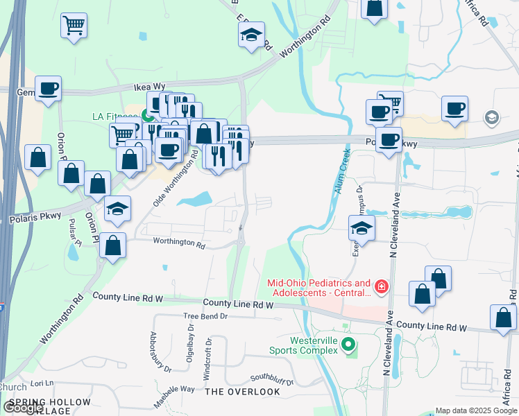map of restaurants, bars, coffee shops, grocery stores, and more near 780 Kenilworth Lane in Westerville