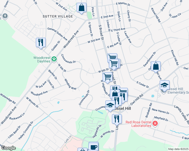 map of restaurants, bars, coffee shops, grocery stores, and more near 7 Branstock Court in Lititz