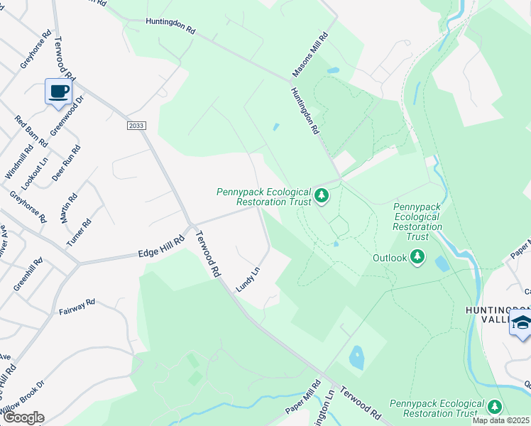 map of restaurants, bars, coffee shops, grocery stores, and more near 2845 Edge Hill Rd in Huntingdon Valley