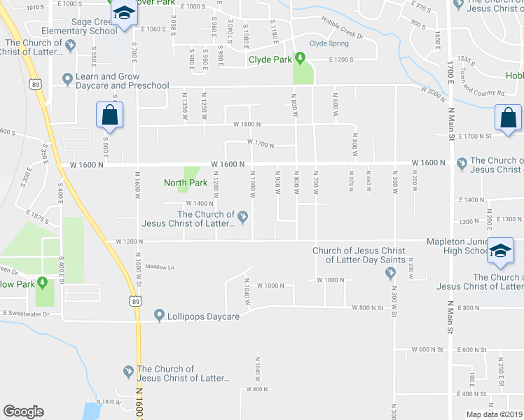 map of restaurants, bars, coffee shops, grocery stores, and more near 1352 North 1000 West in Mapleton