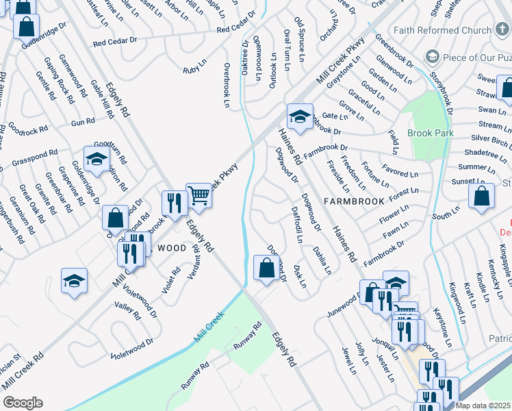 map of restaurants, bars, coffee shops, grocery stores, and more near 1 Deepgreen Lane in Levittown