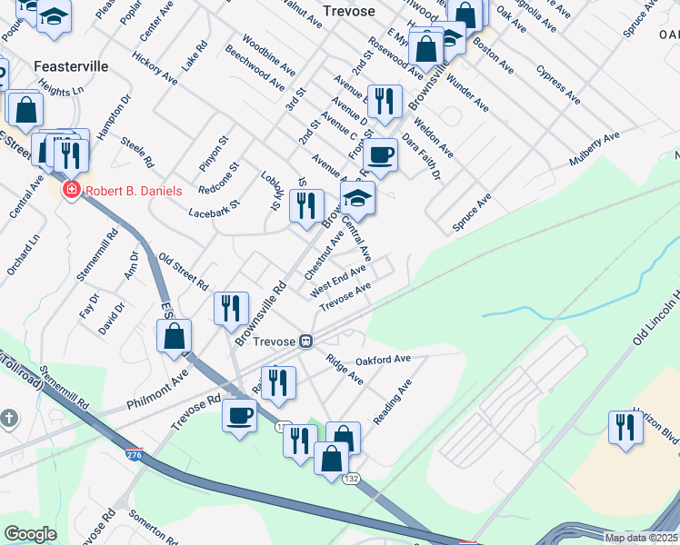 map of restaurants, bars, coffee shops, grocery stores, and more near 3418 West End Avenue in Feasterville-Trevose