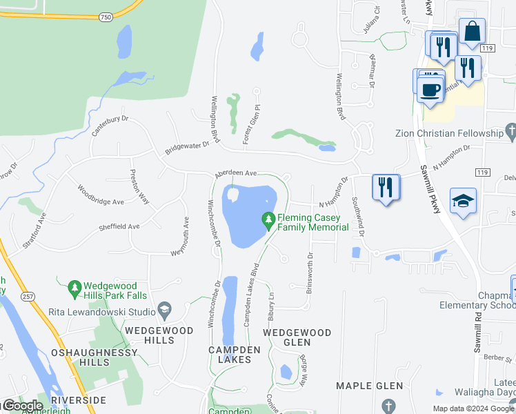 map of restaurants, bars, coffee shops, grocery stores, and more near 4721 Aberdeen Avenue in Dublin