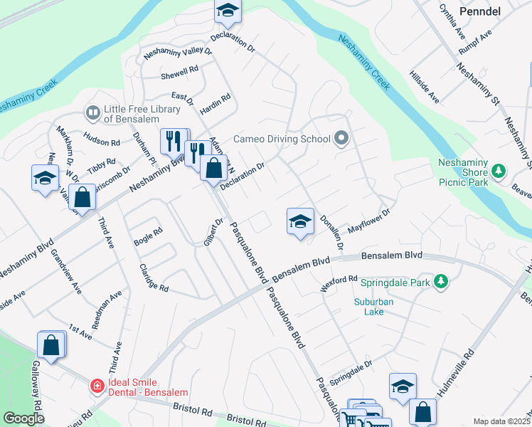 map of restaurants, bars, coffee shops, grocery stores, and more near 3231 Independence Court in Bensalem