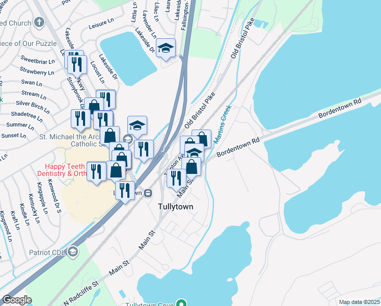 map of restaurants, bars, coffee shops, grocery stores, and more near 499 Lovett Avenue in Tullytown