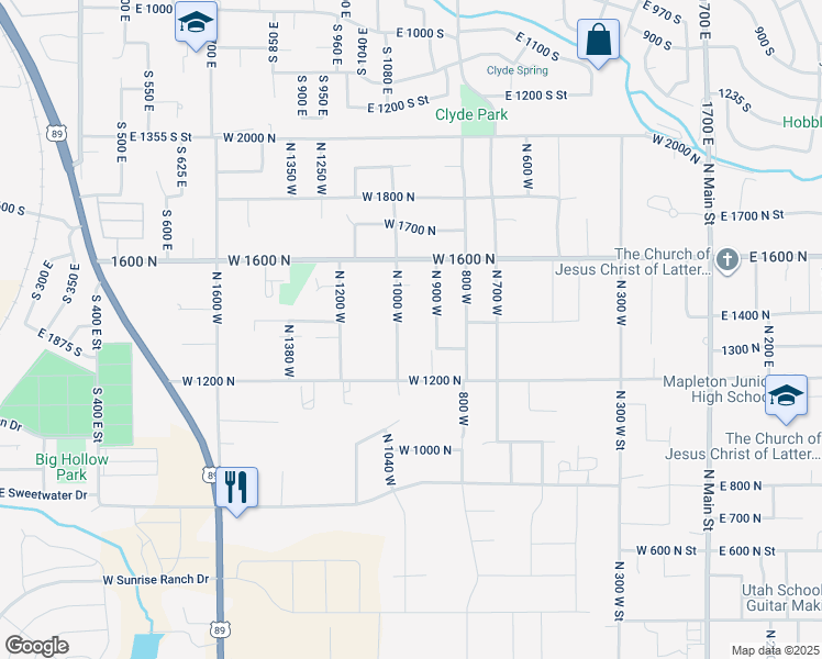 map of restaurants, bars, coffee shops, grocery stores, and more near 1352 North 1000 West in Mapleton
