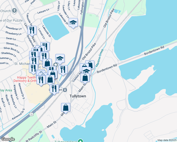 map of restaurants, bars, coffee shops, grocery stores, and more near 510 Lovett Avenue in Tullytown